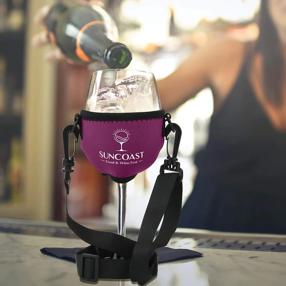 Suncoast Food & Wine Fest branded wine glass lanyard holder with strap